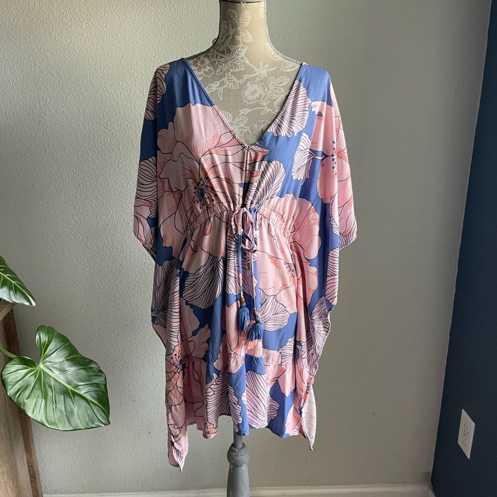 Maaji Floral Kaftan Swim Cover Up in Blue/ Pink